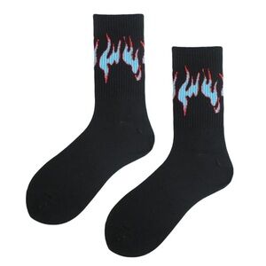 Blue Flames Unisex Black Socks New